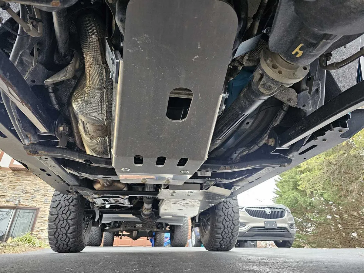 ASFIR skid plates under a Jeep Wrangler JL EcoDiesel